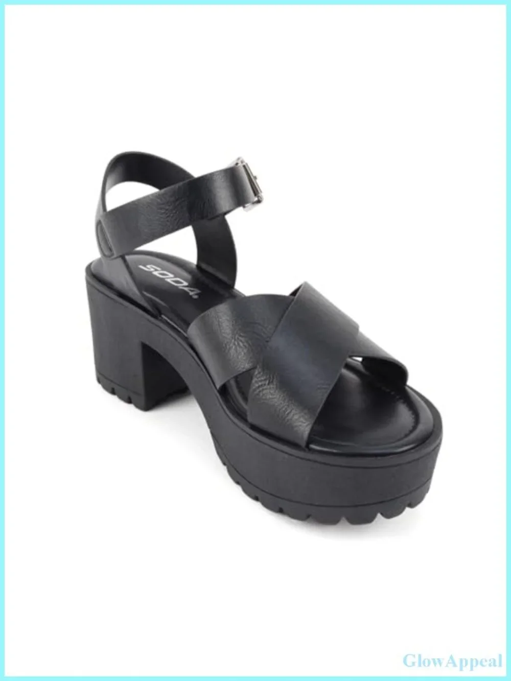 Soda Joey Women Open Toe Criss Cross Strap Mid Heel Platform Sandal